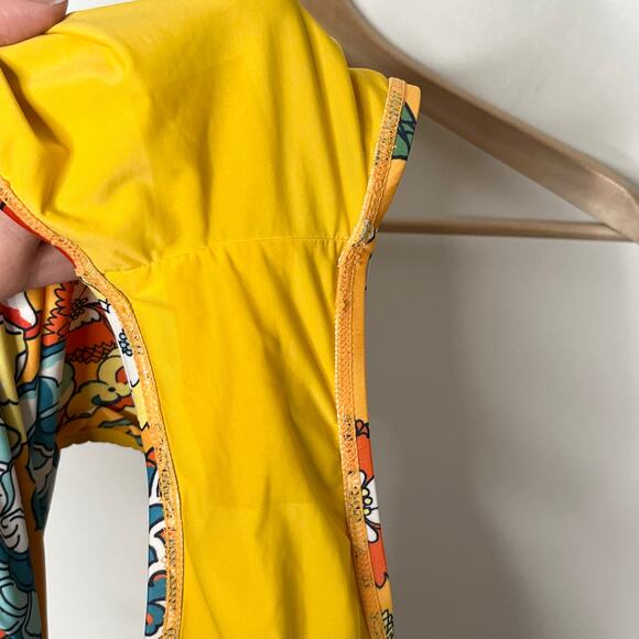 ModCloth Womens Lauren One Piece Swimsuit XL Yellow Floral Colorful Deep V Swim - Picture 9 of 9